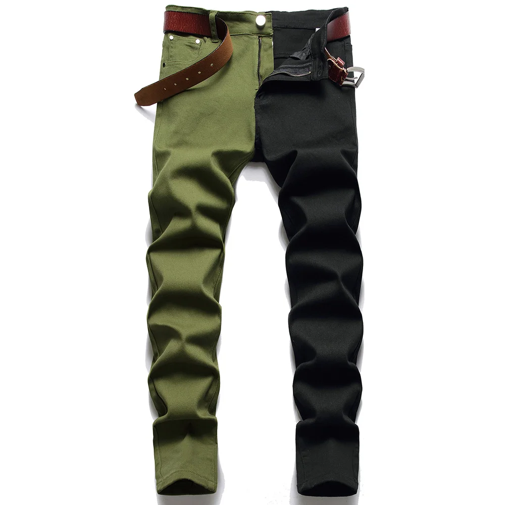 Men Patchwork Stretch Denim Jeans Two Colors Spliced Tapered Pencil Pants Casual Trousers Black Army Green Khaki
Men Patchwork Stretch Denim Jeans Two Colors Spliced Tapered Pencil Pants Casual Trousers Black Army Green Khaki