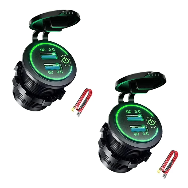 2X QC 3.0 Dual USB Charger Socket,Waterproof 12V/24V USB Outlet With Touch-Switch Green
2X QC 3.0 Dual USB Charger Socket,Waterproof 12V/24V USB Outlet With Touch-Switch Green