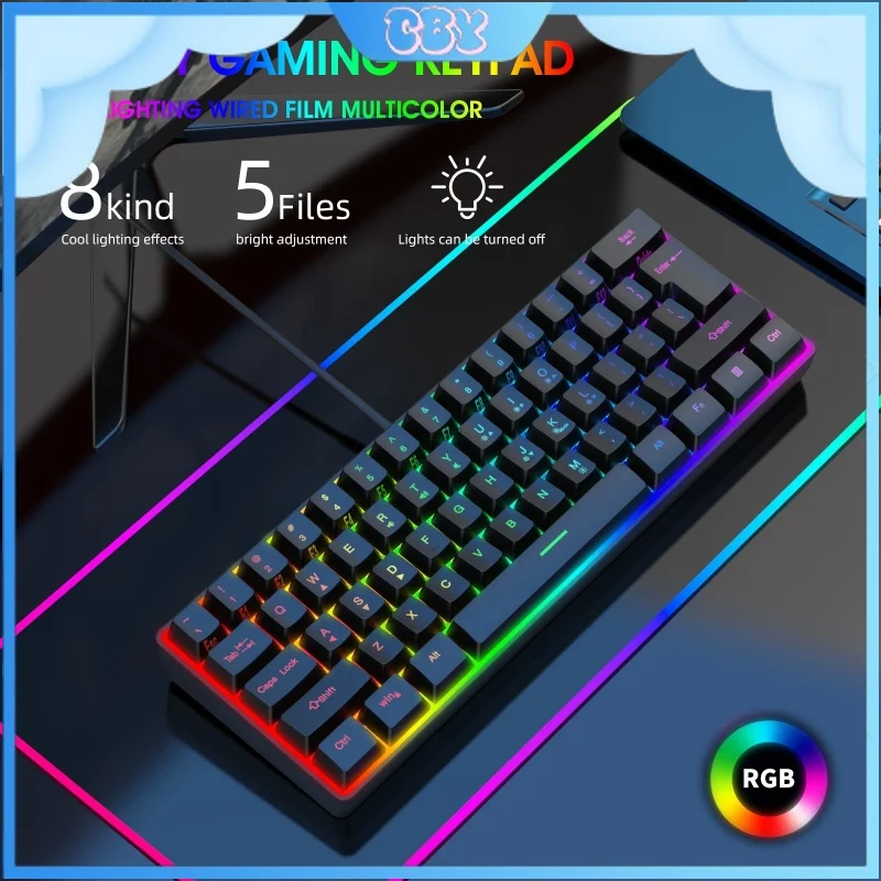 Беспроводная клавиатура K401 2 4 г механическая 61-клавишная RGB-лампа настольный