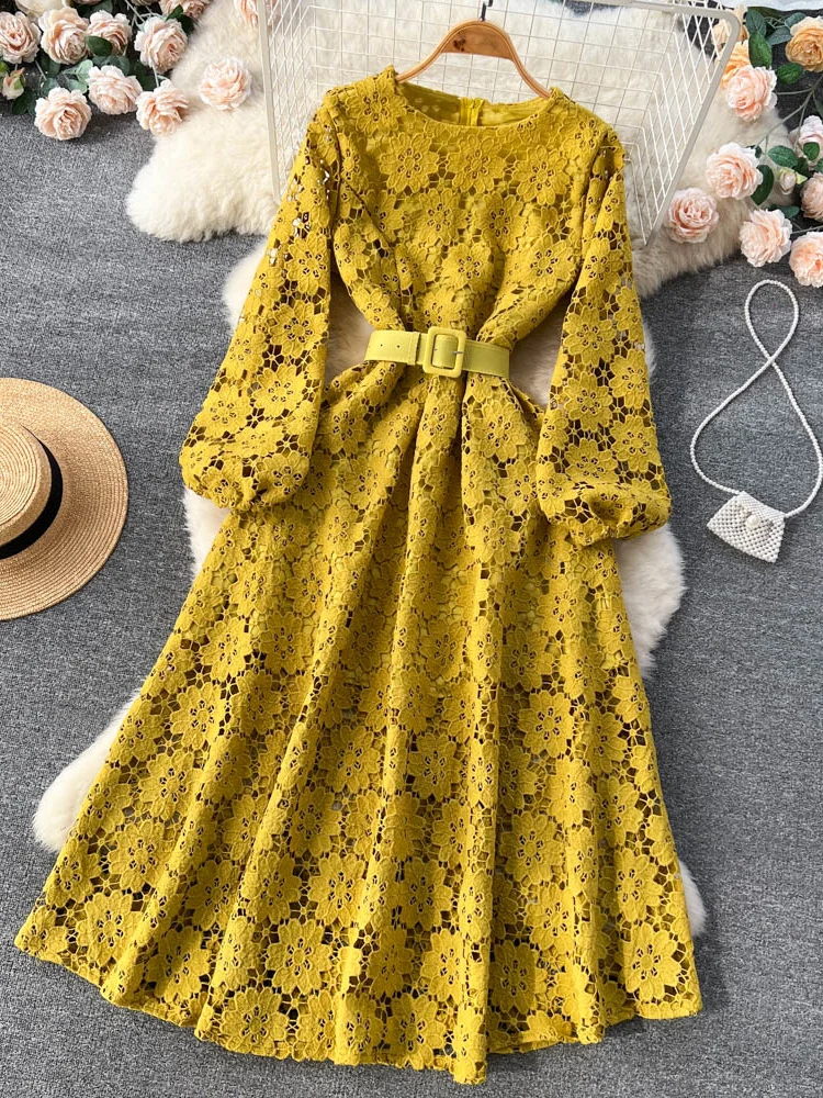 Spring Autumn Women Hook Flower Hollow Party Long Dress Vintage Round Neck Puff Sleeve High Waist A-Line Maxi Vestidos New 2023
Spring Autumn Women Hook Flower Hollow Party Long Dress Vintage Round Neck Puff Sleeve High Waist A-Line Maxi Vestidos New 2023