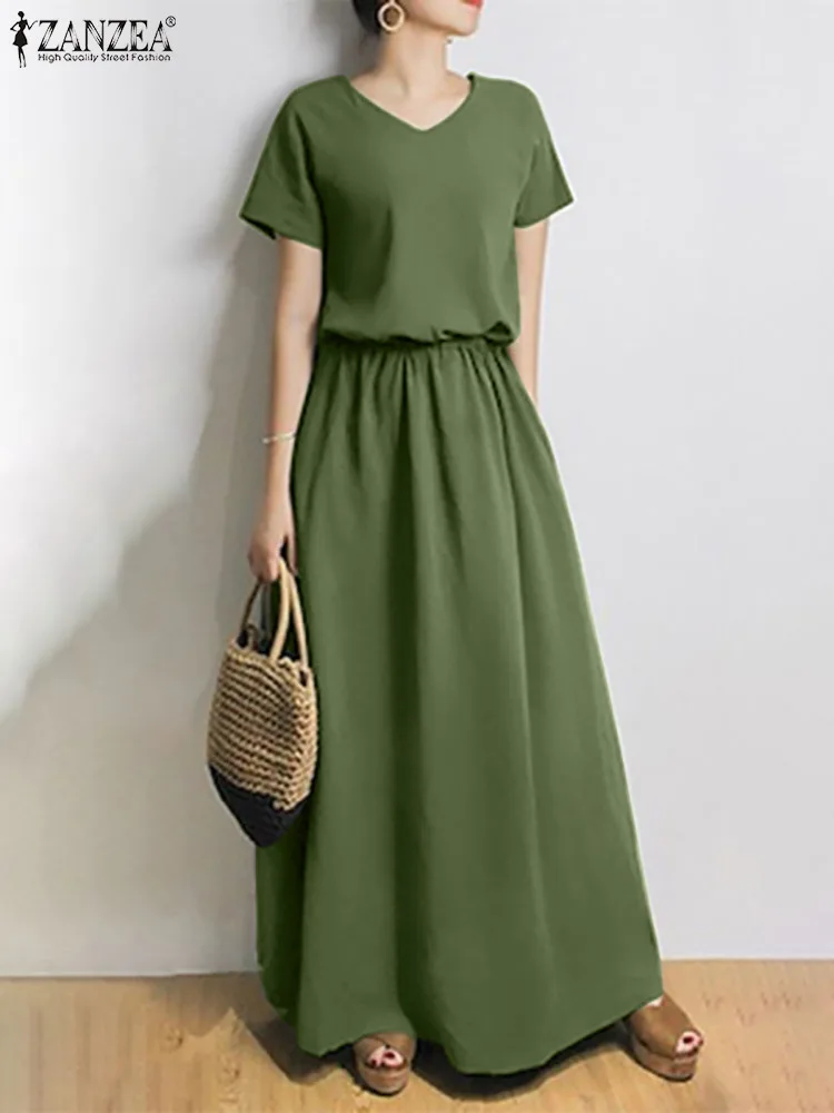 ZANZEA Short Sleeve V-Neck Holiday Sundress Summer Solid Color Women Dress Elegant Casual Loose Vintage Cotton Beach Vestidos
ZANZEA Short Sleeve V-Neck Holiday Sundress Summer Solid Color Women Dress Elegant Casual Loose Vintage Cotton Beach Vestidos