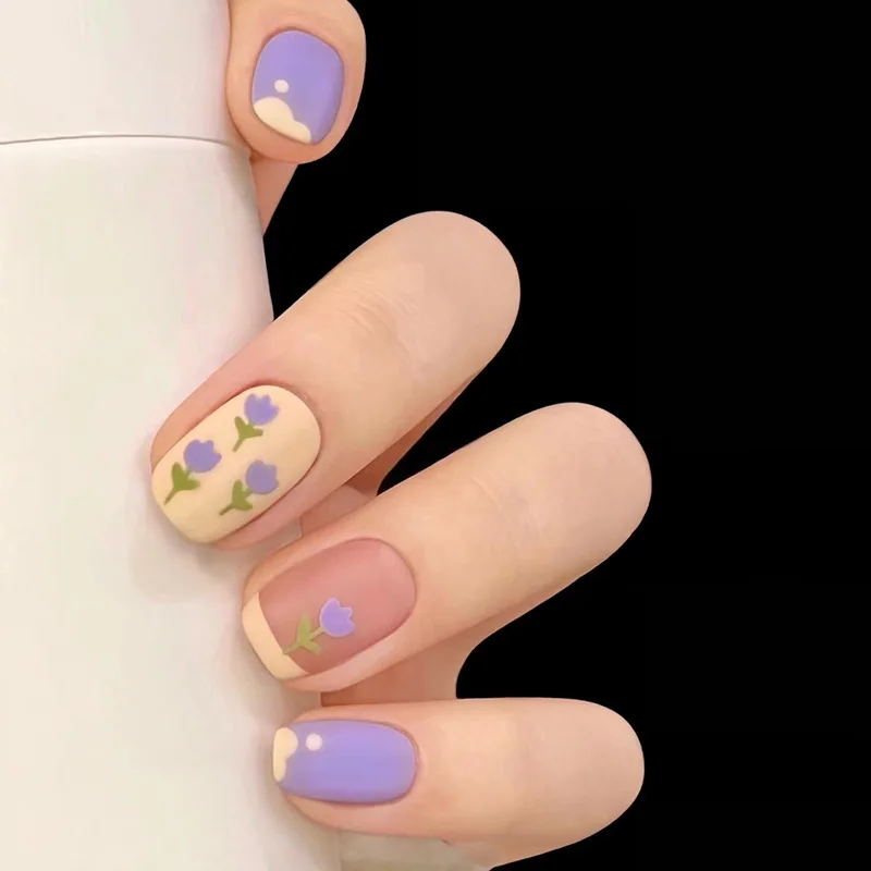 24pcs Purple Flower Short Square French False Nails Detachable Coffin Ballerina Fake Nails Full Cover Nail Tips Press On Nails
24pcs Purple Flower Short Square French False Nails Detachable Coffin Ballerina Fake Nails Full Cover Nail Tips Press On Nails