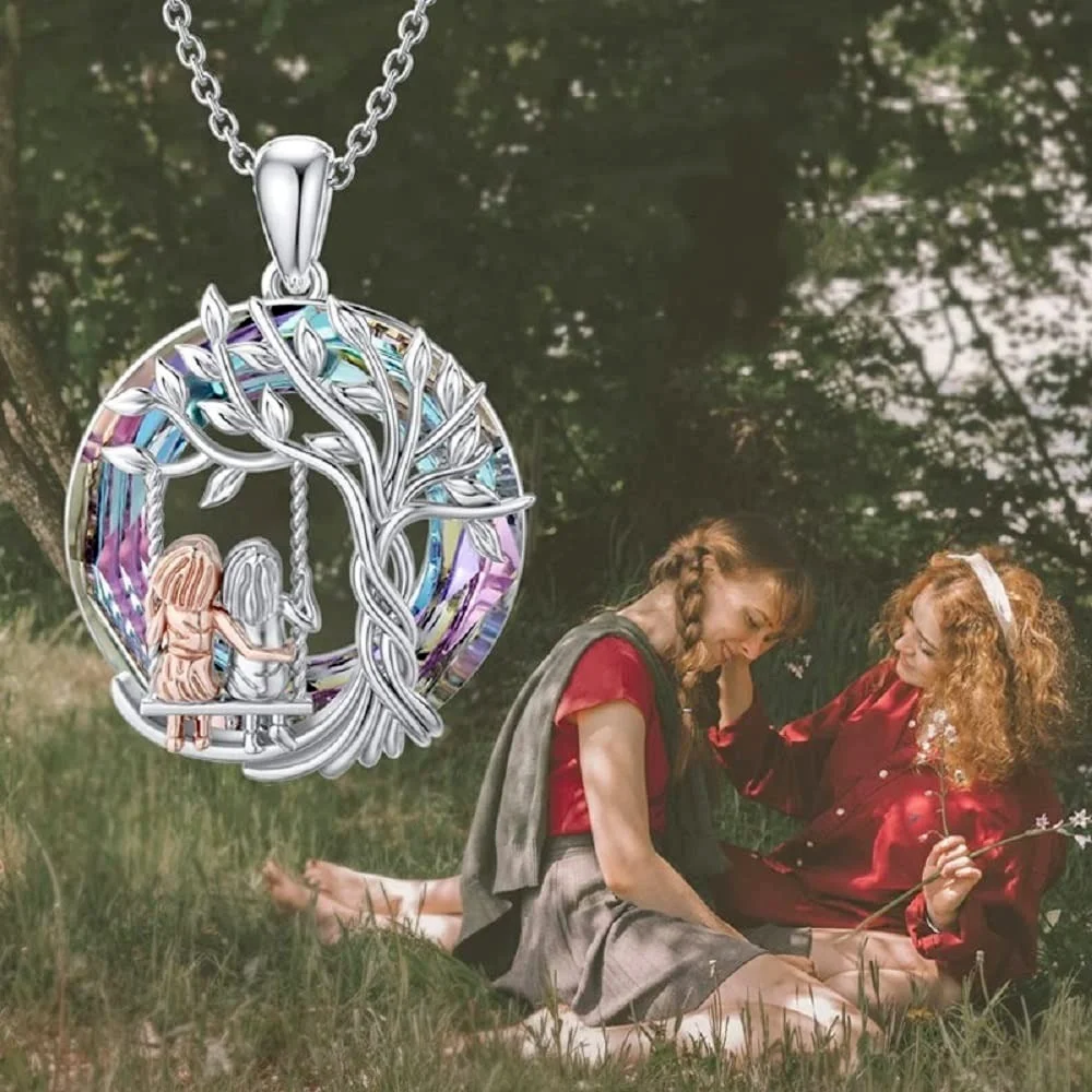 Silver Tree of Life Sisters on The Swing Crystal Necklace Personality Multicolor Openwork Pendant Jewelry for Friends Sisters
Silver Tree of Life Sisters on The Swing Crystal Necklace Personality Multicolor Openwork Pendant Jewelry for Friends Sisters