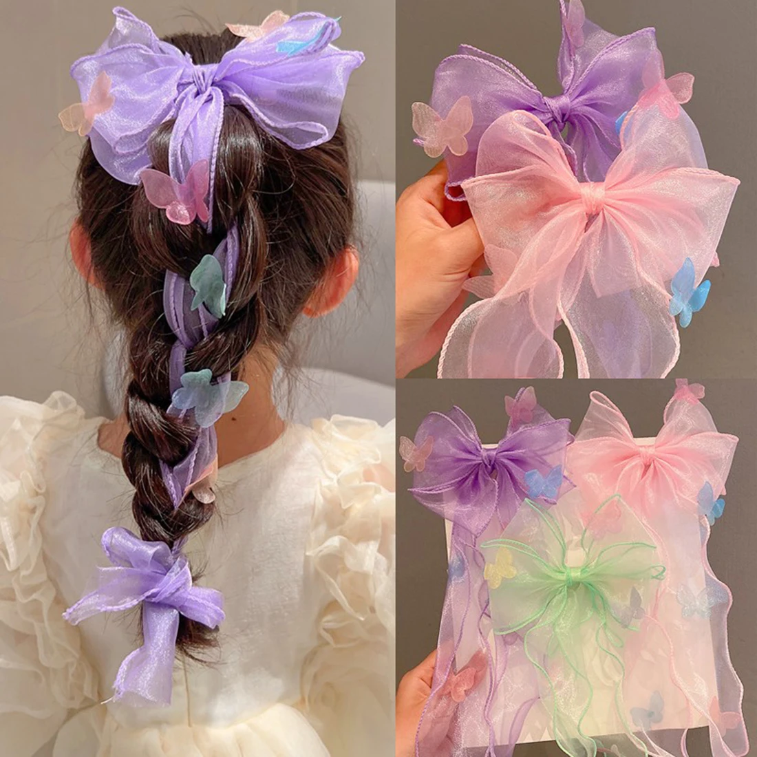 

New Girls Cute Colorful Chiffon Bow Ribbon Hairpins Children Sweet Hair Decorate Headband Hair Clips Fashion Hair Accessories