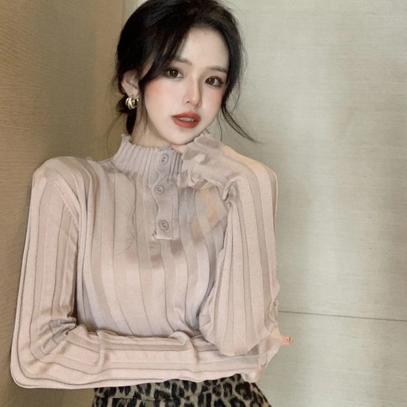 Button Up Turtleneck Sweater Tops for Women 2022 Autumn Korean Style Slim Knitted Pullover Woman Long Sleeve Solid Color Jumper
Button Up Turtleneck Sweater Tops for Women 2022 Autumn Korean Style Slim Knitted Pullover Woman Long Sleeve Solid Color Jumper
