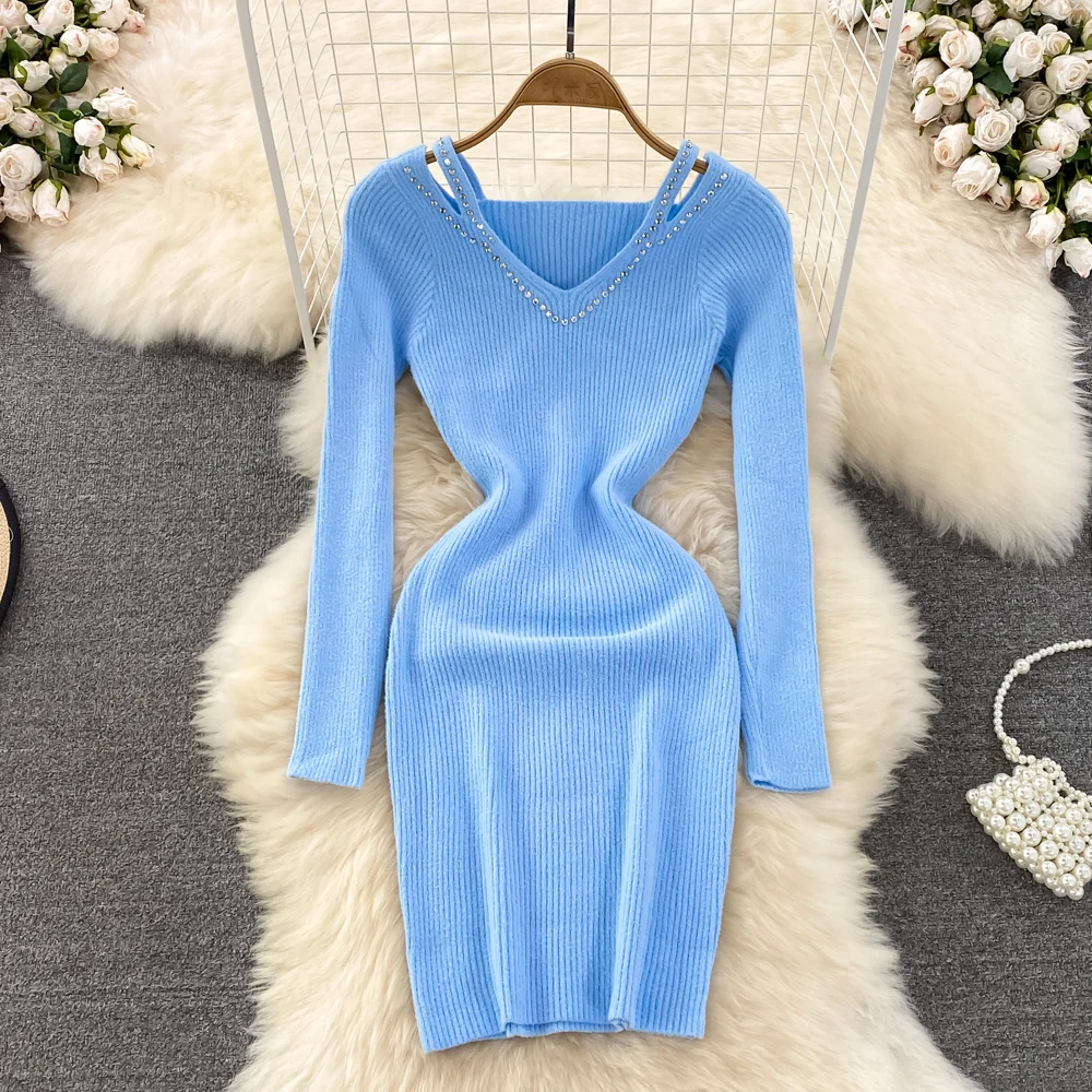 Women Chic Woolen Rhinestone Long Sleeve Warm Fluffy Bodycon Dress Korean Fashion Knit Sequins Vestido Slim Pencil Sweater Dress
Women Chic Woolen Rhinestone Long Sleeve Warm Fluffy Bodycon Dress Korean Fashion Knit Sequins Vestido Slim Pencil Sweater Dress