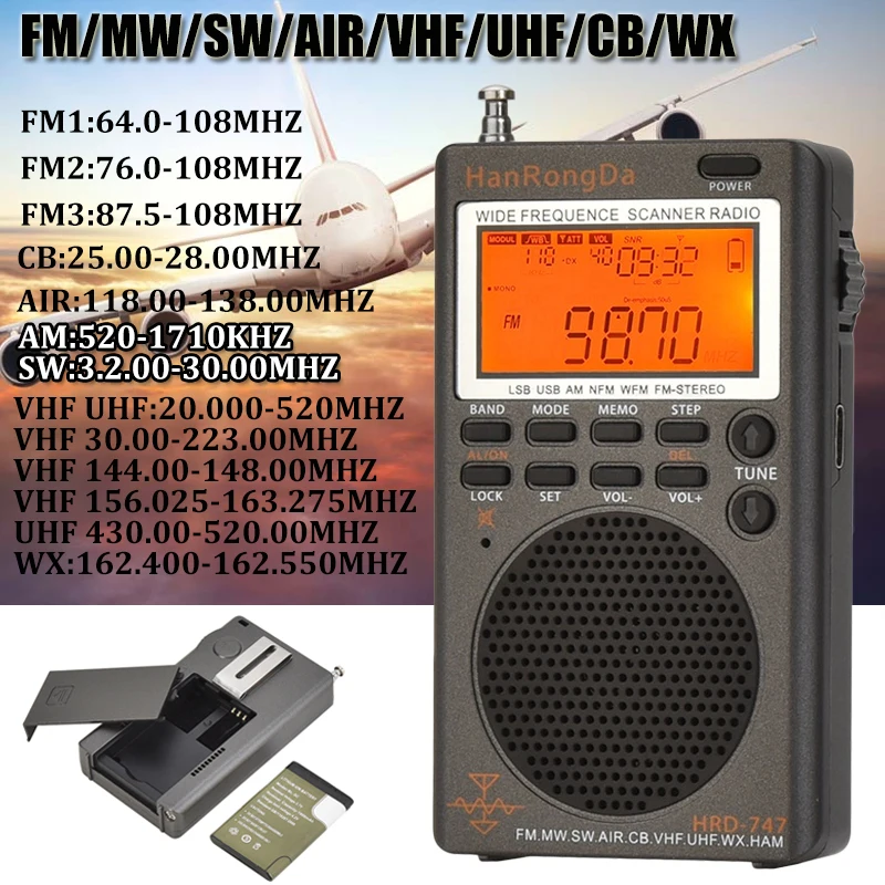 Портативный Airband радио мини FM/MW/SW/ VHF/UHF/CB/WX полный диапазон радиоприемник с подсветкой ЖК-дисплей Будильник темп
Портативный Airband радио мини FM/MW/SW/ VHF/UHF/CB/WX полный диапазон радиоприемник с подсветкой ЖК-дисплей Будильник темп