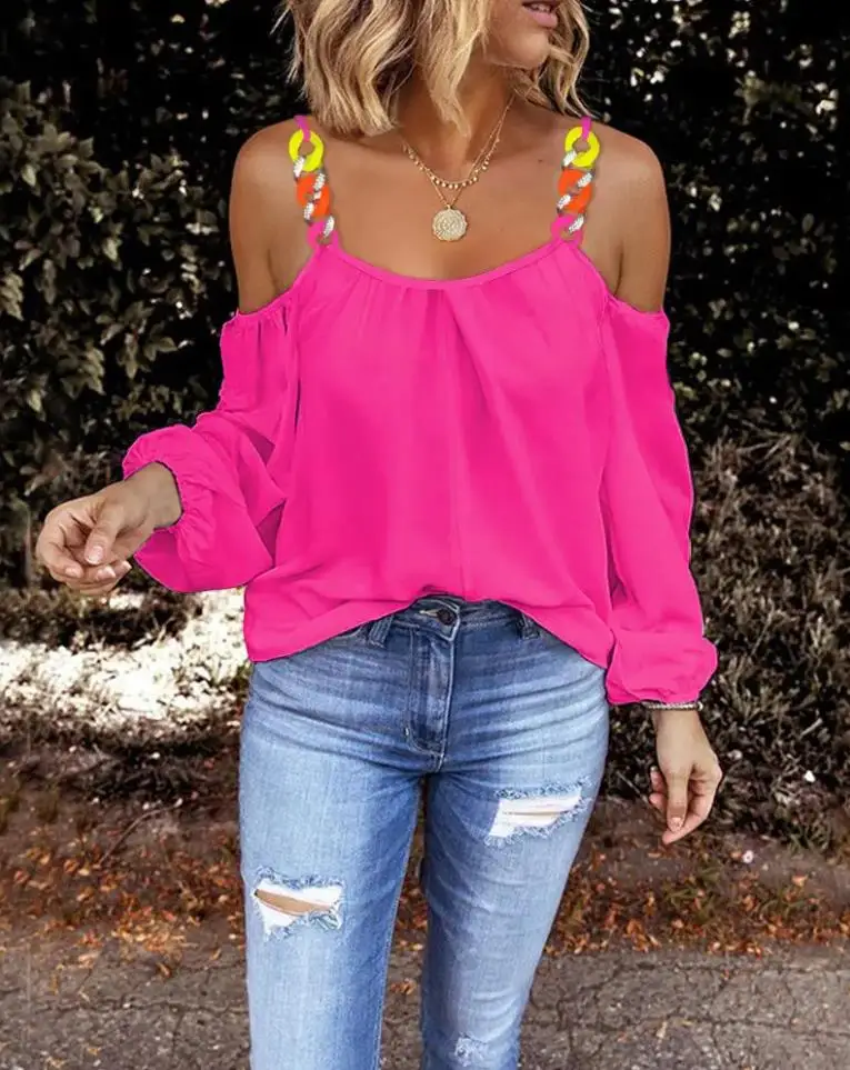 Tops Women 2022 Trendy Fashion Chain Decor Cold Shoulder Top Sweet Long Sleeve Vacation Blouses Plus Size T-Shirt Y2K Sexy Tee
Tops Women 2022 Trendy Fashion Chain Decor Cold Shoulder Top Sweet Long Sleeve Vacation Blouses Plus Size T-Shirt Y2K Sexy Tee