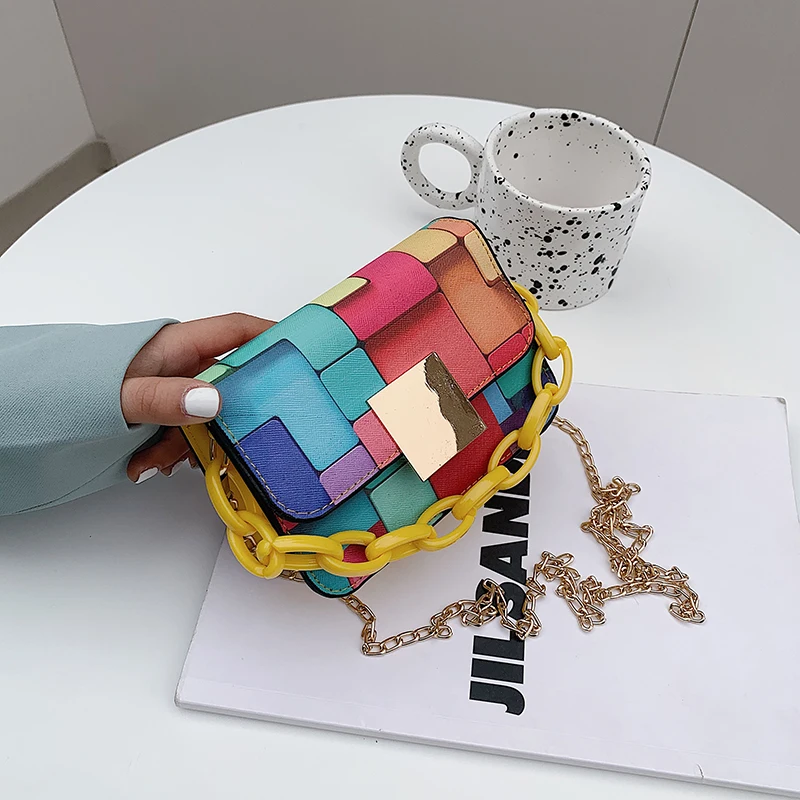 2023 New Fashion Geometry Bag Women's Shoulder Messenger Bag Rainbow Color Geometric Handbag Chain Metal Bolsa Brand Style
2023 New Fashion Geometry Bag Women's Shoulder Messenger Bag Rainbow Color Geometric Handbag Chain Metal Bolsa Brand Style