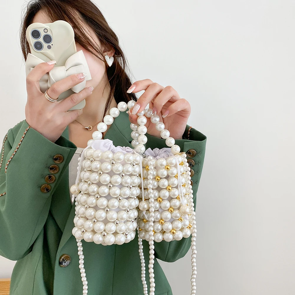 Luxury Mini Pearl Bucket Bag Women Chic Handmade Clear Beading Evening Clutch Purses And Handbags Ladies Messenger Bags Dinner
Luxury Mini Pearl Bucket Bag Women Chic Handmade Clear Beading Evening Clutch Purses And Handbags Ladies Messenger Bags Dinner