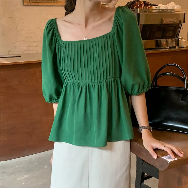 Summer 2022 New Korea Pleated Puff Sleeves Square Collar Loose Short Sleeve Shirts Top Women T-shirt
Summer 2022 New Korea Pleated Puff Sleeves Square Collar Loose Short Sleeve Shirts Top Women T-shirt