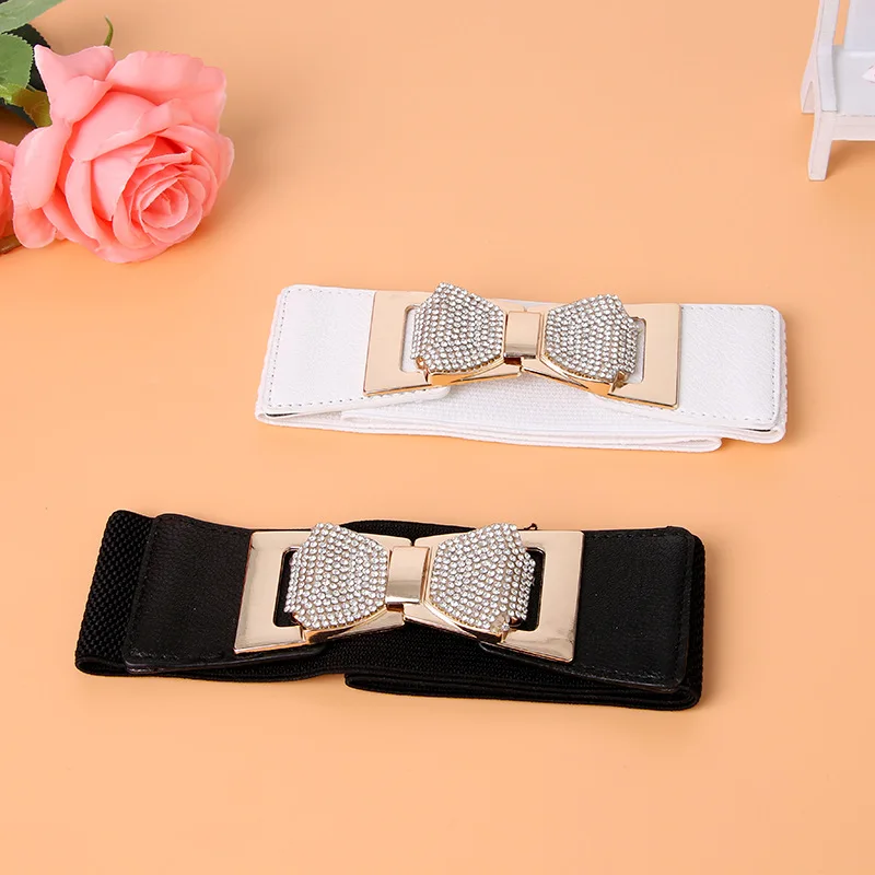 Ladies Elastic Waistband Fashion Wide Girdle Korean Dress Rhinestone Bow Belt Buckle Black Belts for Women Luxury Designer Brand
Ladies Elastic Waistband Fashion Wide Girdle Korean Dress Rhinestone Bow Belt Buckle Black Belts for Women Luxury Designer Brand