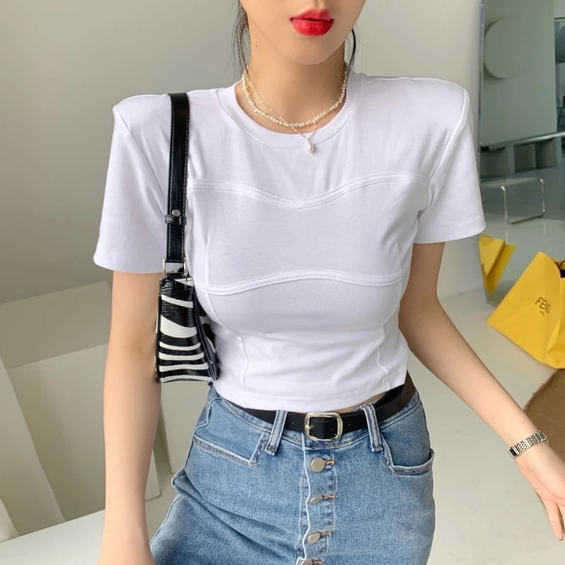Women Casual O-Neck Slim Stretch High Street Fashion Crop Tops Solid Color Shoulder Pad Short Sleeve T-shirts Female Tshirt Sexy
Women Casual O-Neck Slim Stretch High Street Fashion Crop Tops Solid Color Shoulder Pad Short Sleeve T-shirts Female Tshirt Sexy