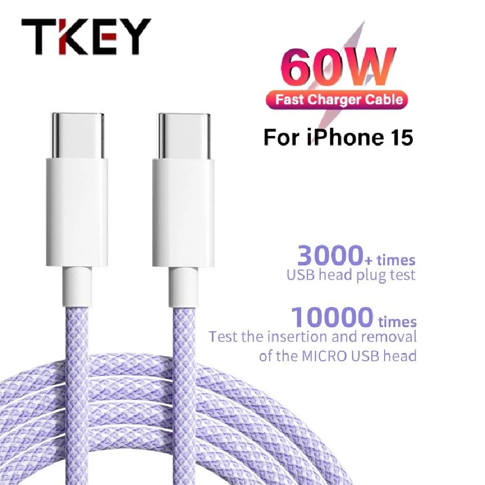 Tkey PD 60W USB C to USB Type C Cable Fast Charge Data Cable For iPhone 15 15 Pro Max Type C To Type C Data Line For Samsung S23
Tkey PD 60W USB C to USB Type C Cable Fast Charge Data Cable For iPhone 15 15 Pro Max Type C To Type C Data Line For Samsung S23