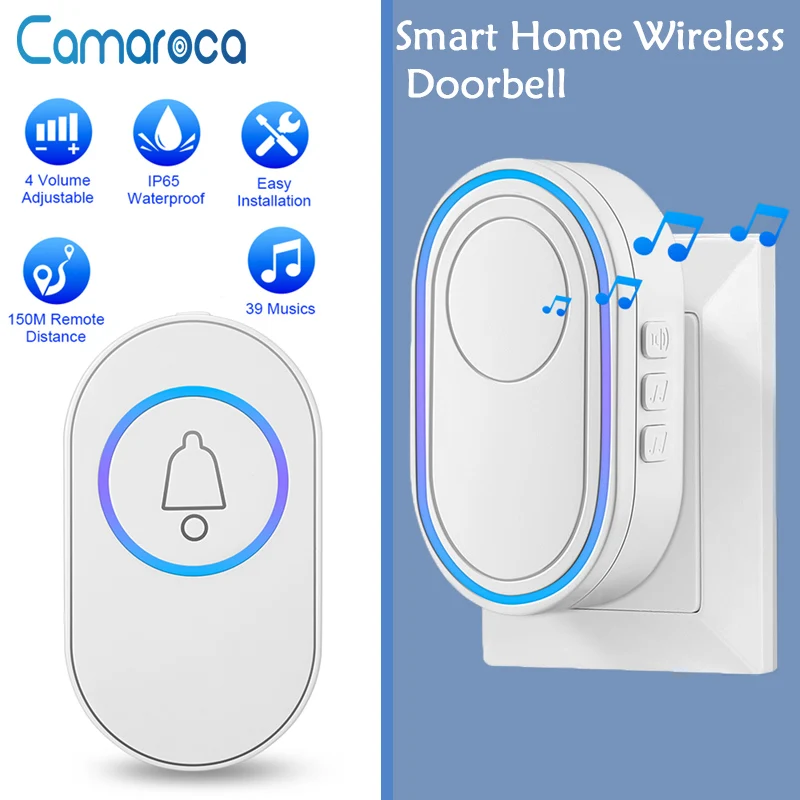 Camaroca Wireless IP65 Waterproof Doorbell 39 Songs LED Flash Home Security Alarm Doorbell Smart Outdoor Welcome Door Bell Kit
Camaroca Wireless IP65 Waterproof Doorbell 39 Songs LED Flash Home Security Alarm Doorbell Smart Outdoor Welcome Door Bell Kit