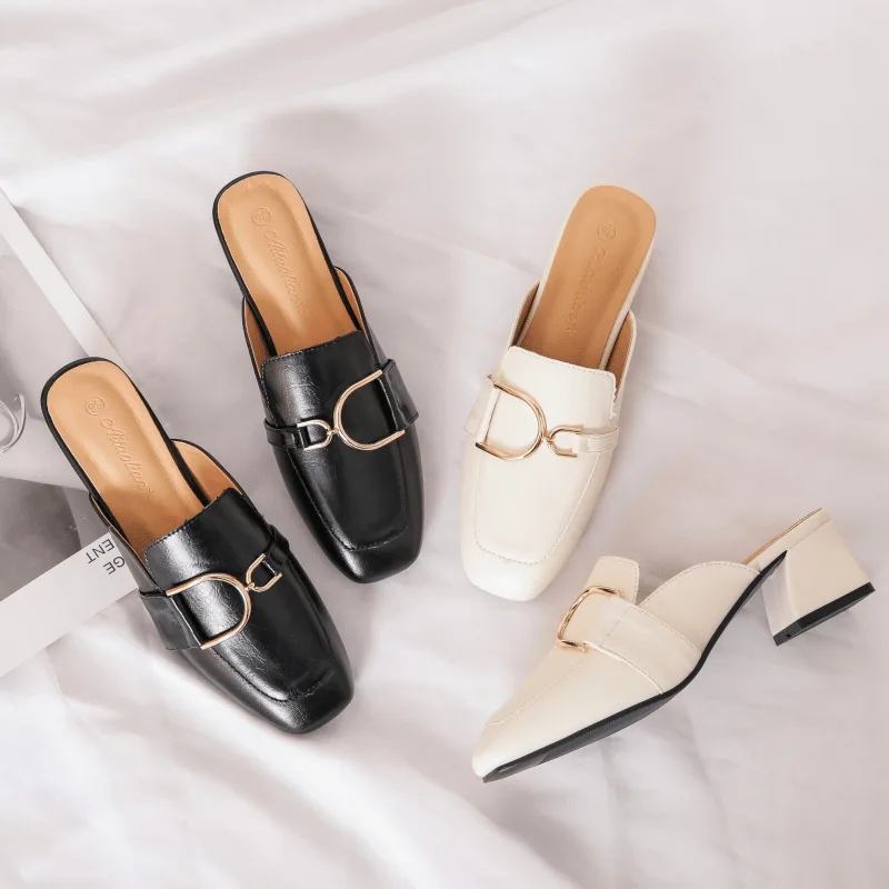 Block Low Heels Mule Shoes Women Gold Buckle Leather Square Toe Slip on Mules Casual Black Slippers Women Ladies Slides JJ126
Block Low Heels Mule Shoes Women Gold Buckle Leather Square Toe Slip on Mules Casual Black Slippers Women Ladies Slides JJ126