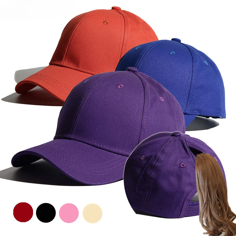 

Solid Color High Ponytail Baseball Cap for Women Spring Summer Sunhat Running Snapback Hat Messy High Bun Ponytail Caps Female