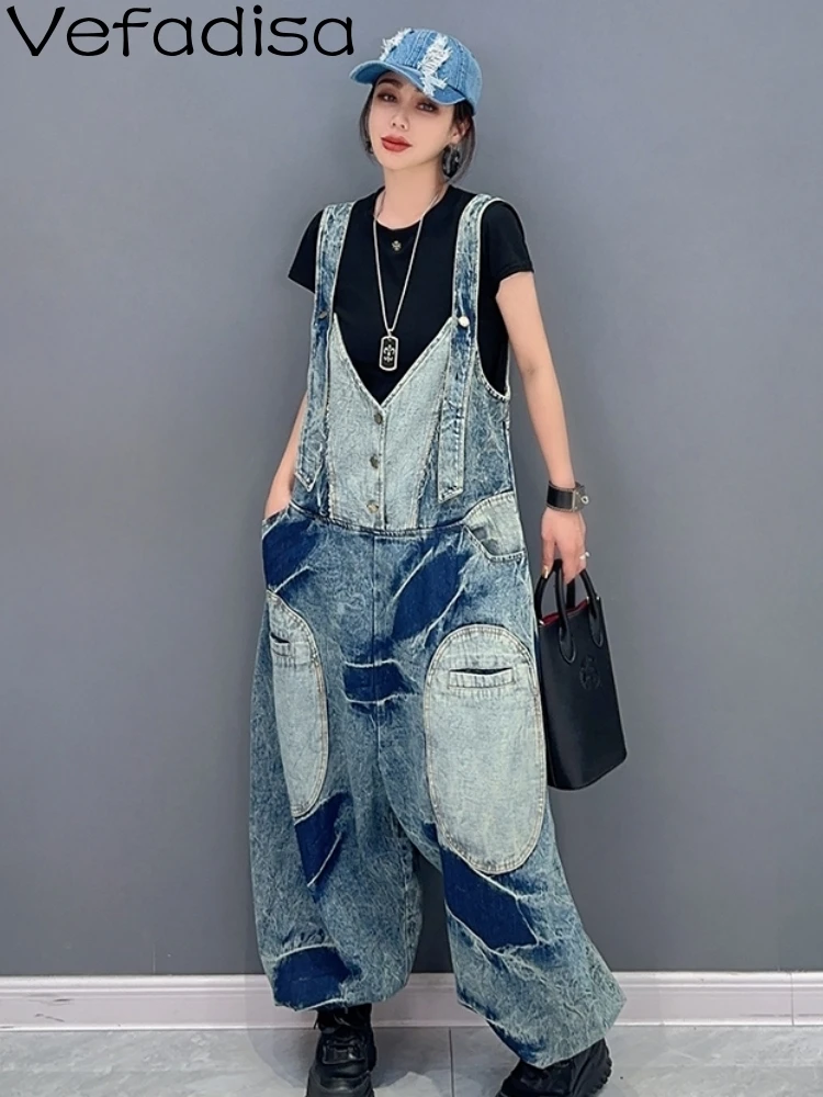 Vefadisa 2023 New Autumn Women Casual Strap Jumpsuit Denim Color Fashion Personalized Solid Spliced Trendy Girl Jumpsuit ZY1895 
Vefadisa 2023 New Autumn Women Casual Strap Jumpsuit Denim Color Fashion Personalized Solid Spliced Trendy Girl Jumpsuit ZY1895