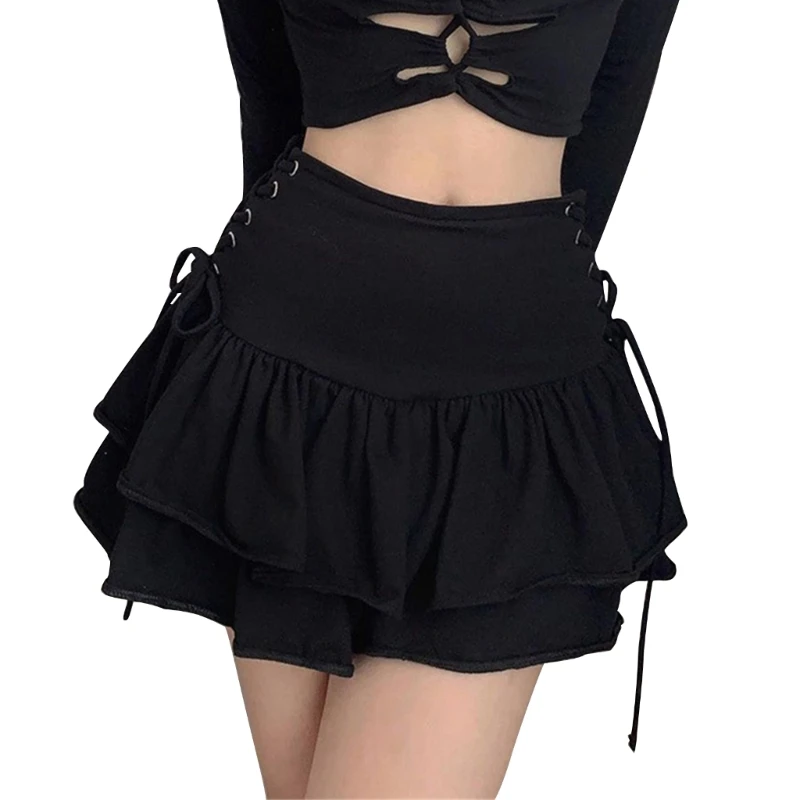 Womens High Waist Double Layer Pleated Ruffle Hem Mini Skirt Dark Gothic Punk Side Crisscross Lace-Up Skater Skirts
Womens High Waist Double Layer Pleated Ruffle Hem Mini Skirt Dark Gothic Punk Side Crisscross Lace-Up Skater Skirts