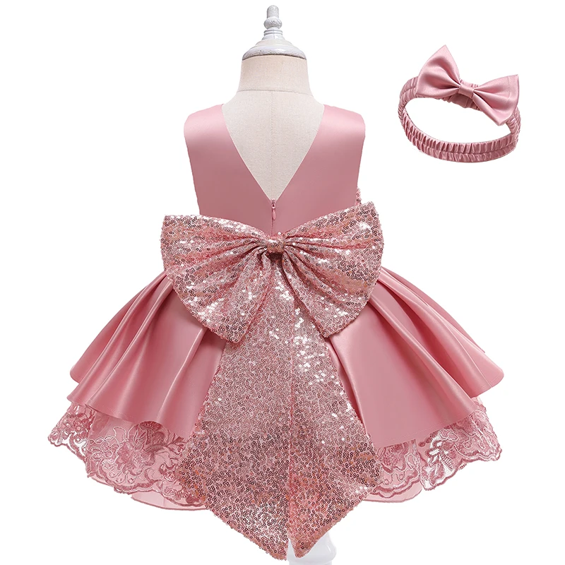 

Pink Bows Baby Girls 1st Birthday Princess Sequins Dress Toddler Infant 1 2 3 5Year Baptism Party Tutu Clothes Christmas Costume