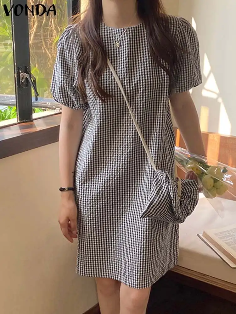 Sexy Short Dress Women Fashion Casual Round Neck Short Sleeve Plaid Sundress 2022 VONDA Femme Loose Party Blusas Femininas
Sexy Short Dress Women Fashion Casual Round Neck Short Sleeve Plaid Sundress 2022 VONDA Femme Loose Party Blusas Femininas