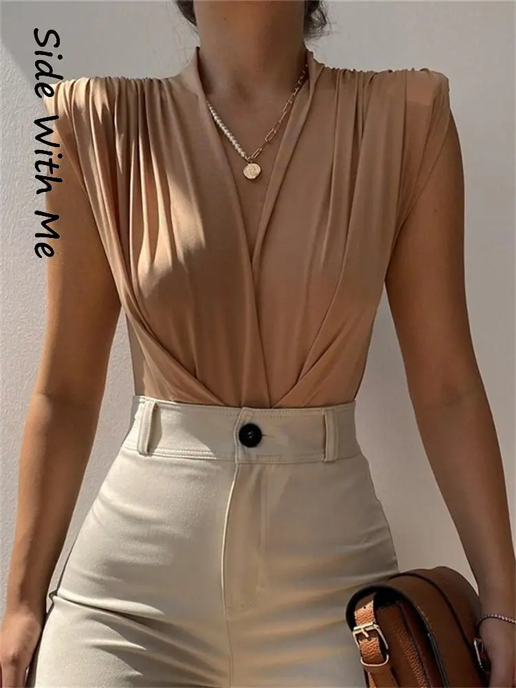 Side with Me 2022 Summer Sleeveless V Neck Sexy Woman Bodysuit Bodycon Folds Party Black Blue Brown Women's Bodice Tops
Side with Me 2022 Summer Sleeveless V Neck Sexy Woman Bodysuit Bodycon Folds Party Black Blue Brown Women's Bodice Tops