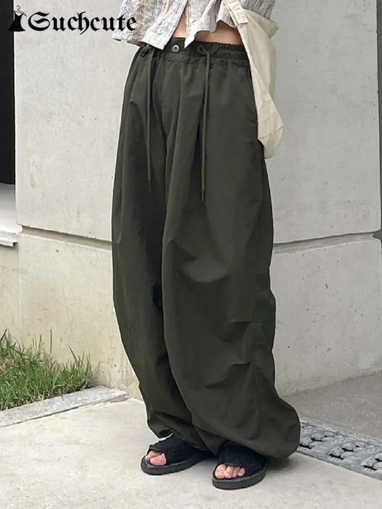 SUCHCUTE Streetwear Elastic Waist Cargo Pants Women's Casual Pocket Up Drawstring Baggy Trousers Korean Folds 90s Outfits Jogger
SUCHCUTE Streetwear Elastic Waist Cargo Pants Women's Casual Pocket Up Drawstring Baggy Trousers Korean Folds 90s Outfits Jogger