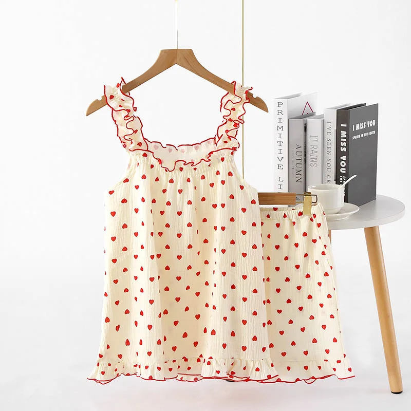 Women's Cotton Pajama Set Sleeveless Spaghetti Strap Shorts Sleepwear Crepe Loose Loungewear Casual Comfortable Dressing Gown
Women's Cotton Pajama Set Sleeveless Spaghetti Strap Shorts Sleepwear Crepe Loose Loungewear Casual Comfortable Dressing Gown