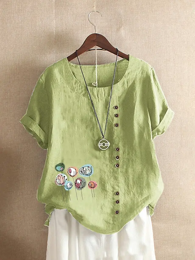 Women's Plus Size Tops T shirt Floral Button Print Short Sleeve Crewneck Streetwear Daily Vacation Cotton And Linen Spring Summe
Women's Plus Size Tops T shirt Floral Button Print Short Sleeve Crewneck Streetwear Daily Vacation Cotton And Linen Spring Summe