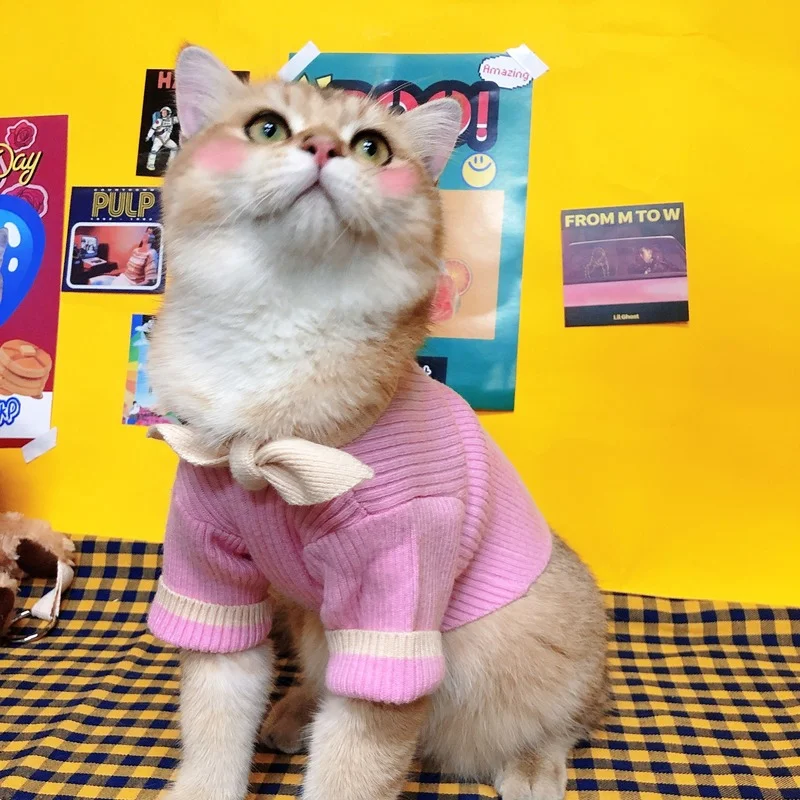 Luxury Pet Cat Clothes Winter Striped Knitted Sweater Bow Pink Cute British Short Blue Cat Anti-hair Loss Pet Dog Kitten Clothes
Luxury Pet Cat Clothes Winter Striped Knitted Sweater Bow Pink Cute British Short Blue Cat Anti-hair Loss Pet Dog Kitten Clothes