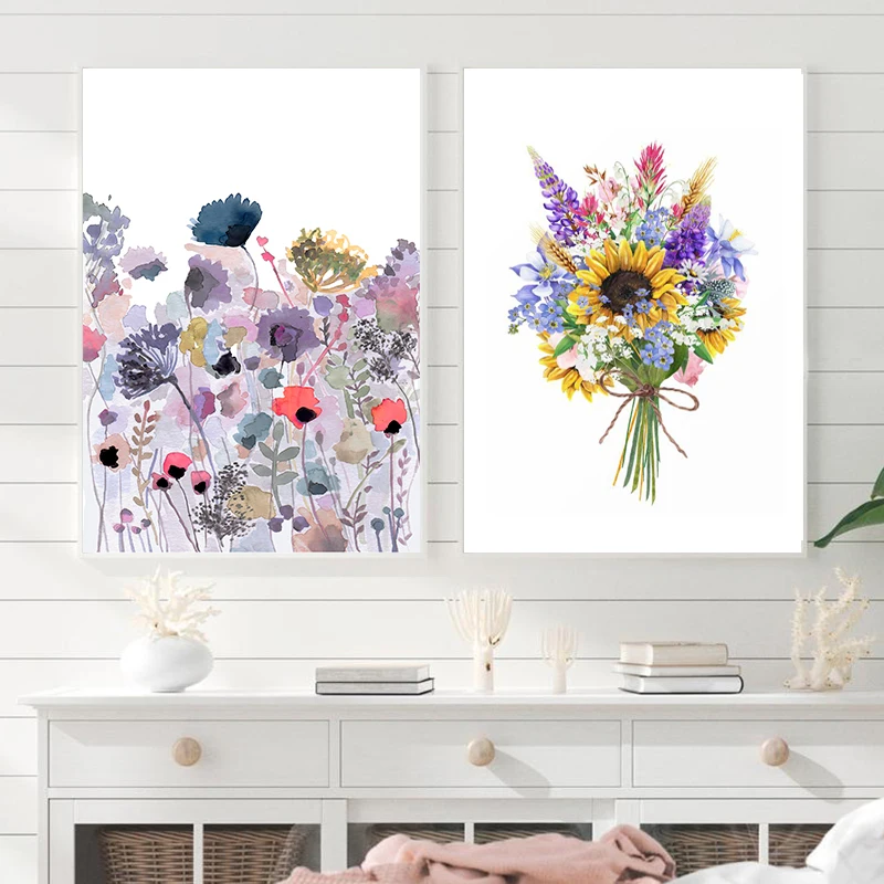 

Watercolor Flower Painting Canvas Wall Art Nordic Sunflower Posters On The Wall Frameless Pictures for Living Room Home Decor