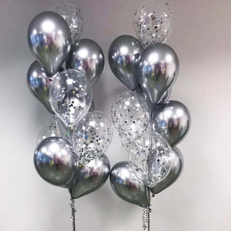 

20pcs Chrome Metal Gold Silver Balloon Confetti Set Birthday Party Decorations Adult Kids Helium Globos Air Balls Wedding Decor