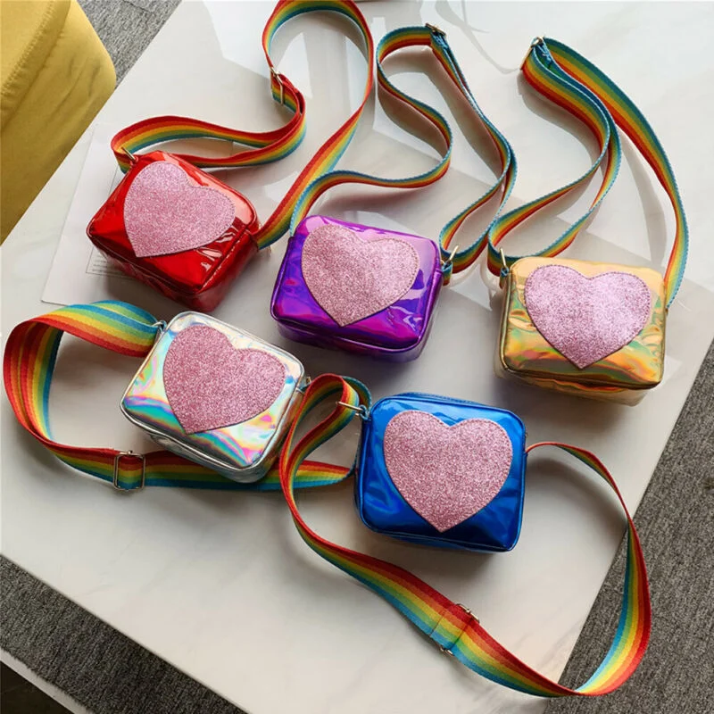 Children Girls Messenger Bag Adjustable Rainbow Shoulder Strap Laser Patent Leather Sequins Glitter Love Print Crossbody Bags
Children Girls Messenger Bag Adjustable Rainbow Shoulder Strap Laser Patent Leather Sequins Glitter Love Print Crossbody Bags