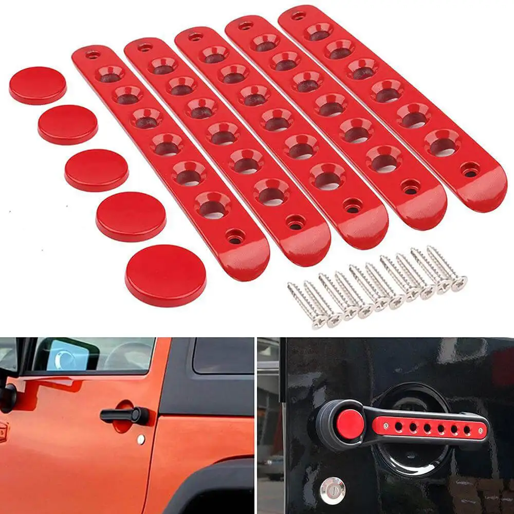 

Side Door Handle Insert Grab Handle & Push Button Knobs Cover Trim Fit for Jeep Wrangler JK JKU 2007-2018