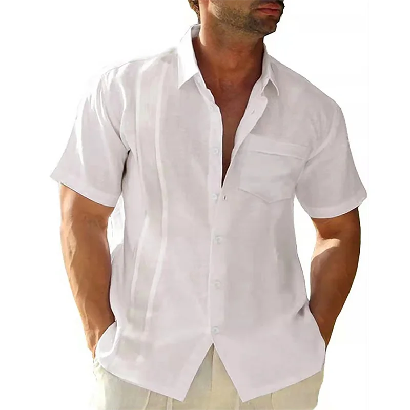 

JRJZ 2023 New Summer Sleeve Guayabera Dress T Shirt for Men Cotton Cuban Shorts Regular-fit Spread Collar Button Down Beach Tops