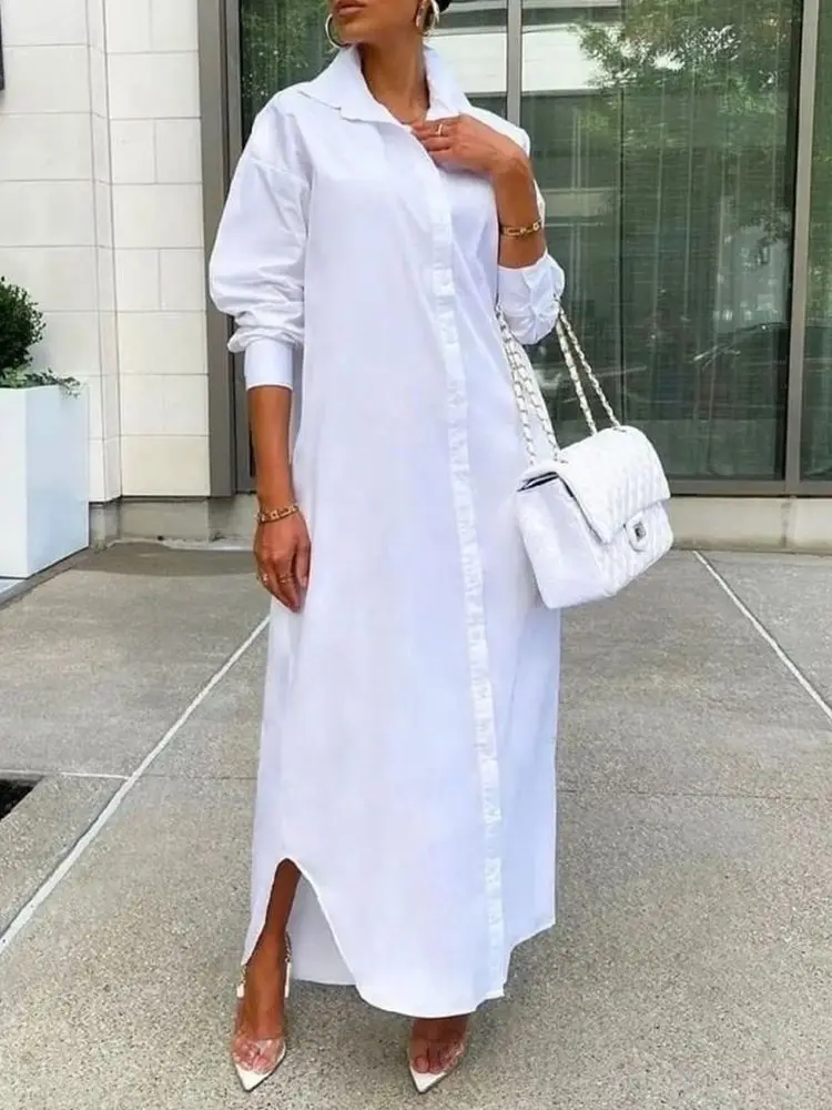Fashion Women Maxi Dress Turn-down Collar Oversize Sexy Casual Loose SolidColor Long Dress Long Sleeve Buttoned Slit Shirt Dress
Fashion Women Maxi Dress Turn-down Collar Oversize Sexy Casual Loose SolidColor Long Dress Long Sleeve Buttoned Slit Shirt Dress
