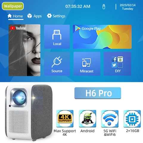 TouYinger H6 Pro Мини проектор 4KFull HD домашний кинотеатр, проектор для смартфона, Smart Beam TV телефон с проектором андроид smartphone android 2+16gb cinemood телефон проэктор