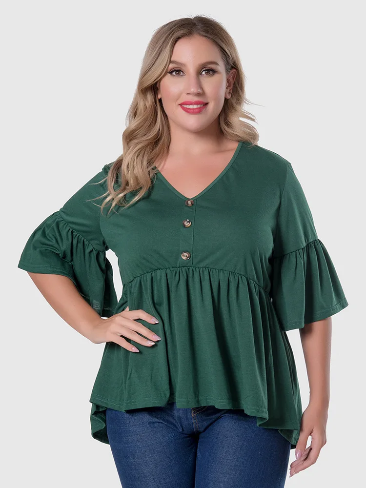 Green Blouses Women Plus Size Short V-neck Solid Elegant Fashion Button Women Top 2021 Ruffled Flared Bell Half Sleeve Shirts
Green Blouses Women Plus Size Short V-neck Solid Elegant Fashion Button Women Top 2021 Ruffled Flared Bell Half Sleeve Shirts