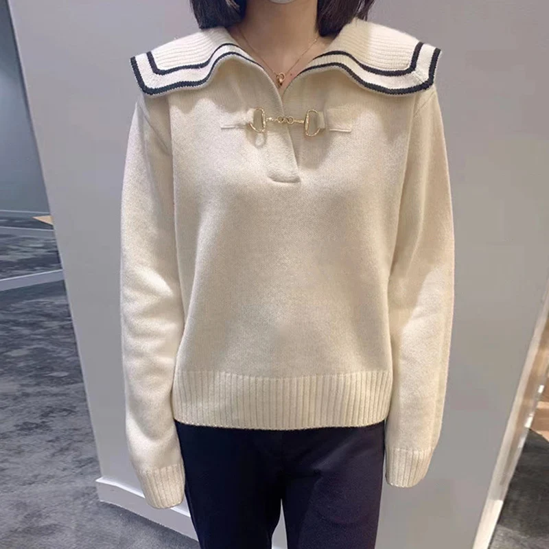 French Autumn and Winter New Style College Style Loose Contrast Navy Neck Sweater Top Woman
French Autumn and Winter New Style College Style Loose Contrast Navy Neck Sweater Top Woman