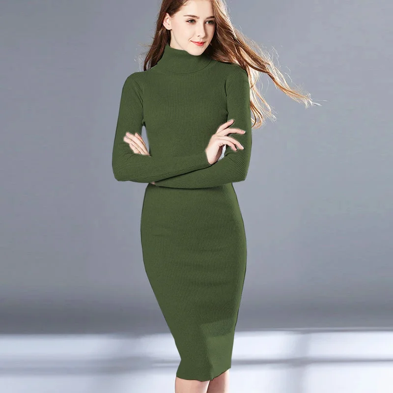 New Autumn Winter Green Elegant Warm Turtleneck Knitted Dresses Women Long Sleeve Office Sweater Dress
New Autumn Winter Green Elegant Warm Turtleneck Knitted Dresses Women Long Sleeve Office Sweater Dress