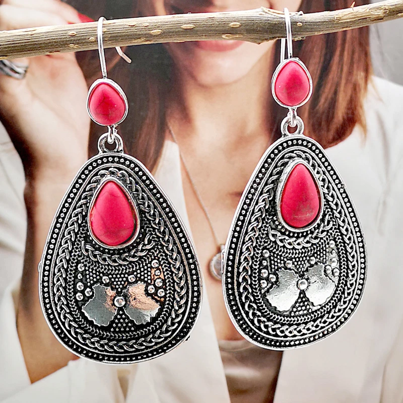 Bohemian Water Drop Earrings for Women Red Gem Stone Beaded Vintage Dangle Silver Color Hook Ethnic Earrings Fine Jewelry Z3M004
Bohemian Water Drop Earrings for Women Red Gem Stone Beaded Vintage Dangle Silver Color Hook Ethnic Earrings Fine Jewelry Z3M004