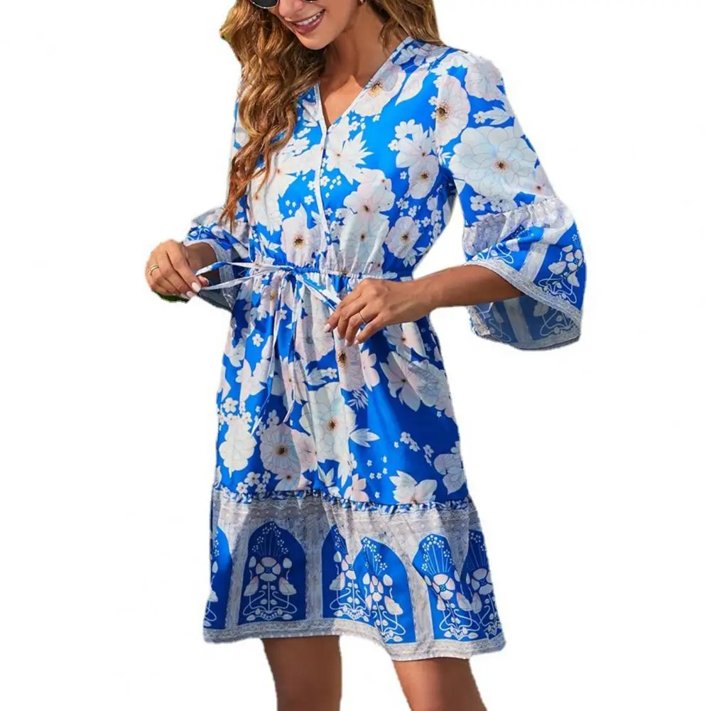 Mini Dress Drawstring Summer Dress Summer Floral Printing Casual Summer Dress
Mini Dress Drawstring Summer Dress Summer Floral Printing Casual Summer Dress