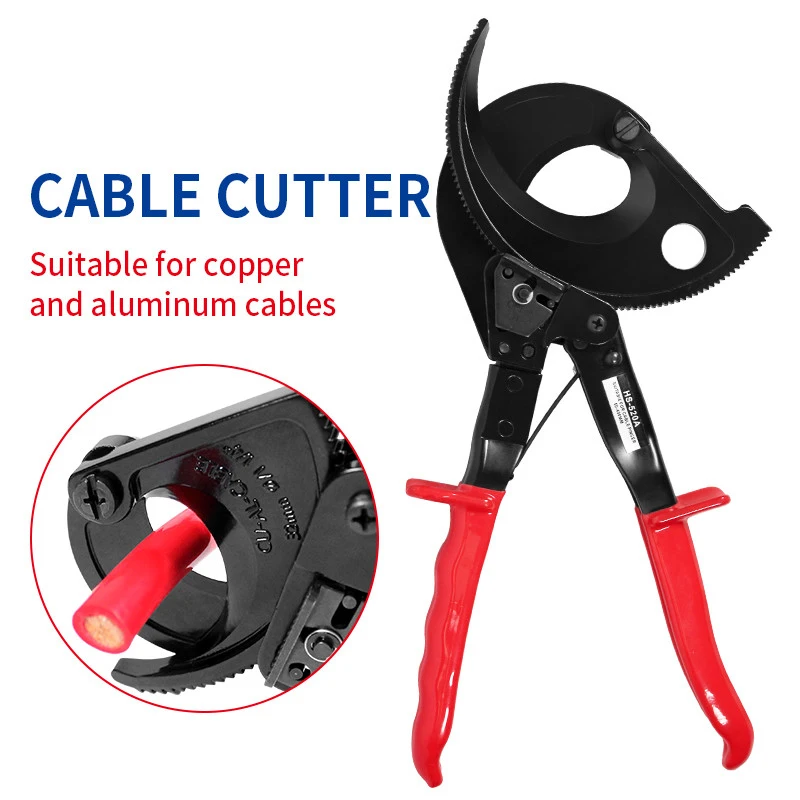 

HS-520A 400mm² Ratchet Cable Cutter Copper Aluminum Shear Tool Germany Design Wire Cutting Pliers Professional Electrician Tools