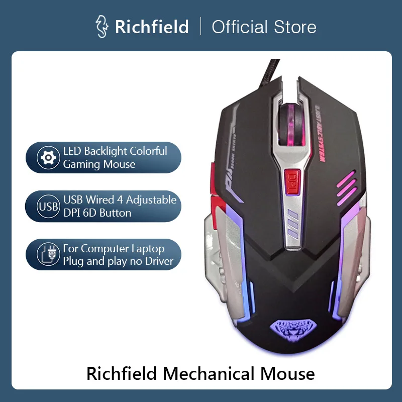 

RGB USB Wired Gaming Mouse 4 Adjust DPI 6 Buttons LED Backlight Mice Programmable Ergonomic Mause For PC Computer Laptop Gamer