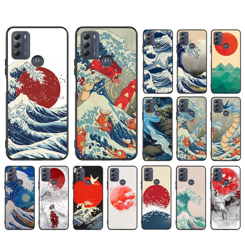 

Wave Moon Art Japanese Crane Style Phone Case for Motorola Moto One E7 power E7Plus E6S E20 E40 One Fusion plus Edge 20 Fusion