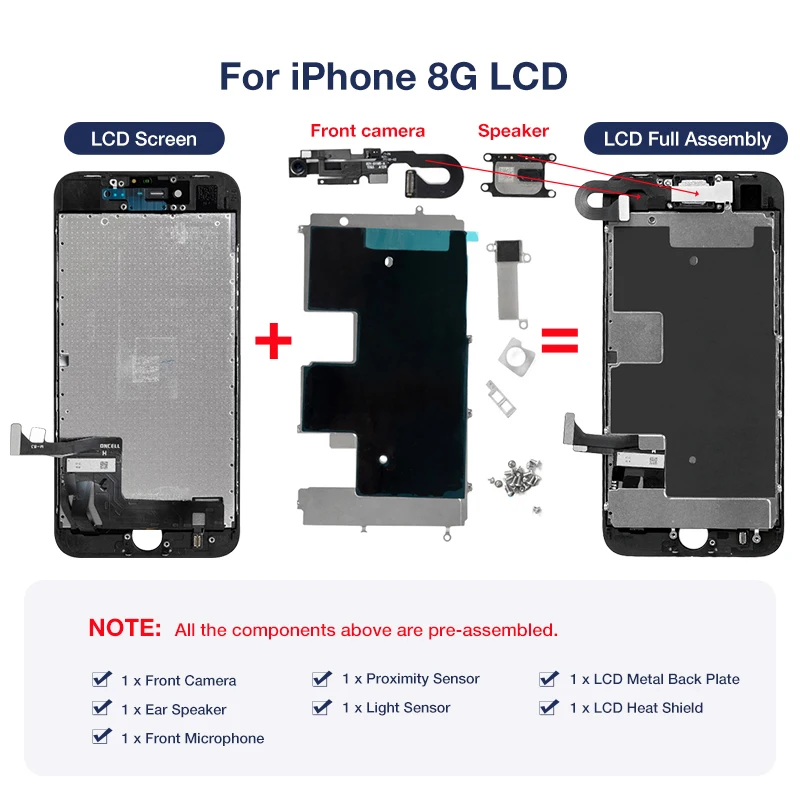 LCD Complete Screen for iPhone 7 8 Plus 6 6S Plus 5S OEM Display Full Assembly Digitizer Replacement with 3D Touch 100% Tested
LCD Complete Screen for iPhone 7 8 Plus 6 6S Plus 5S OEM Display Full Assembly Digitizer Replacement with 3D Touch 100% Tested