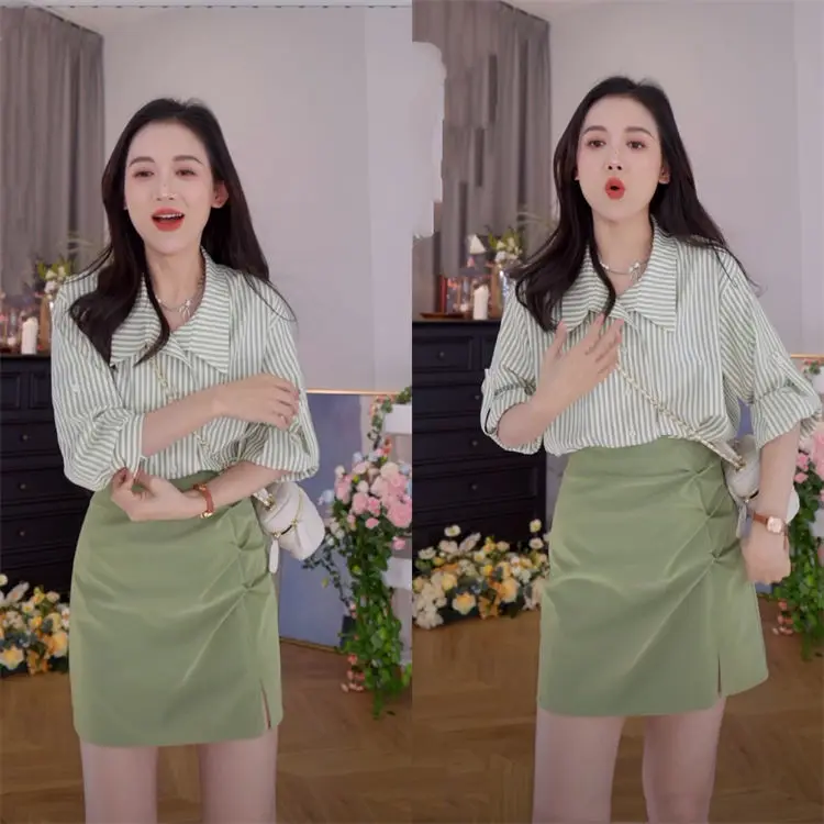 Women 2022 Summer Suits Long Sleeve OL Striped Blouses + Skirt Female 2 Piece Set Outfits Lady Elegant Fashion Clothes Sets I26
Women 2022 Summer Suits Long Sleeve OL Striped Blouses + Skirt Female 2 Piece Set Outfits Lady Elegant Fashion Clothes Sets I26