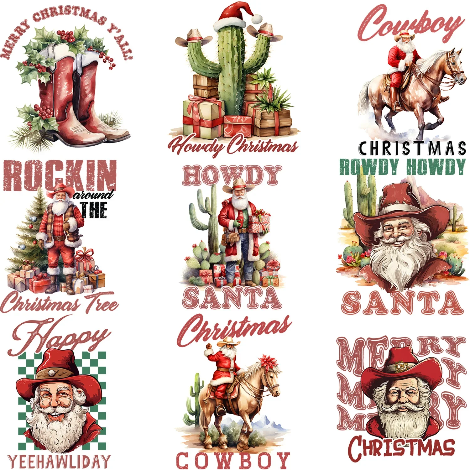 9-Pcs Christmas theme Santa cowboy old man Themed Iron-On Transfer Stickers,for DIY Garments Backpack Vinyl Heat Transfer Film
9-Pcs Christmas theme Santa cowboy old man Themed Iron-On Transfer Stickers,for DIY Garments Backpack Vinyl Heat Transfer Film