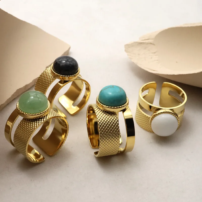 Bohemia Natural Stone Open Ring For Women Non Tarnish Stainless Steel Chunky Band Ring Jewelry
Bohemia Natural Stone Open Ring For Women Non Tarnish Stainless Steel Chunky Band Ring Jewelry
