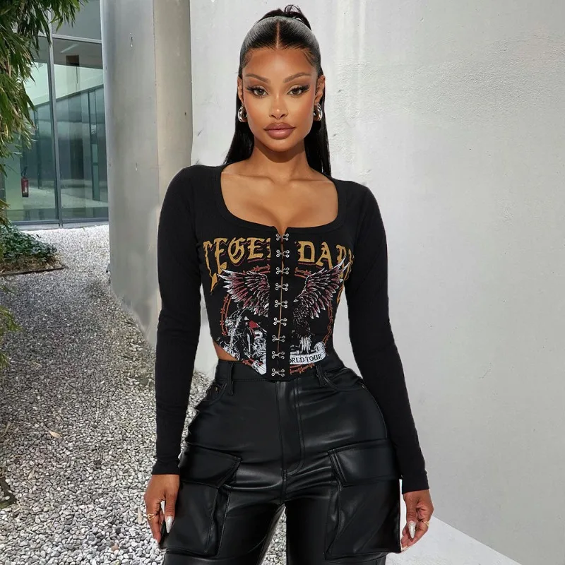 Printed Sexy Slim Fit Breasted Long Sleeve Crop Top Y2k 2023 Autumn New Square Neck Irregular T-shirts Party Club Streetwear
Printed Sexy Slim Fit Breasted Long Sleeve Crop Top Y2k 2023 Autumn New Square Neck Irregular T-shirts Party Club Streetwear